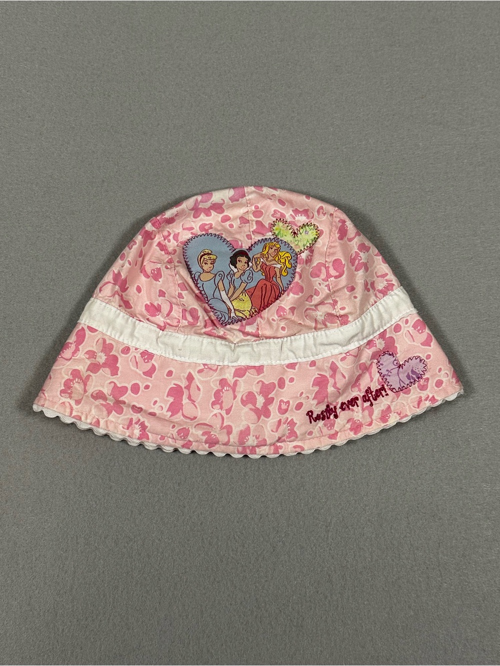 Y2K Disney Princess Happily Ever After Pink Floral Bucket Sun Hat Size 2-4T